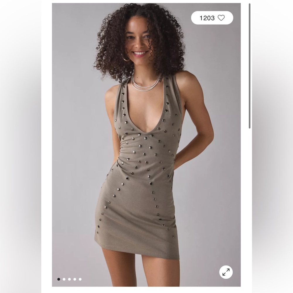 Urban Outfitters Khaki Studded Sleeveless Mini Dress